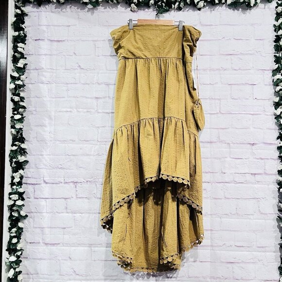 Anthropologie Maeve High Low Midi Dress Strapless Tiered Boho Gold Size XL New - Picture 2 of 12